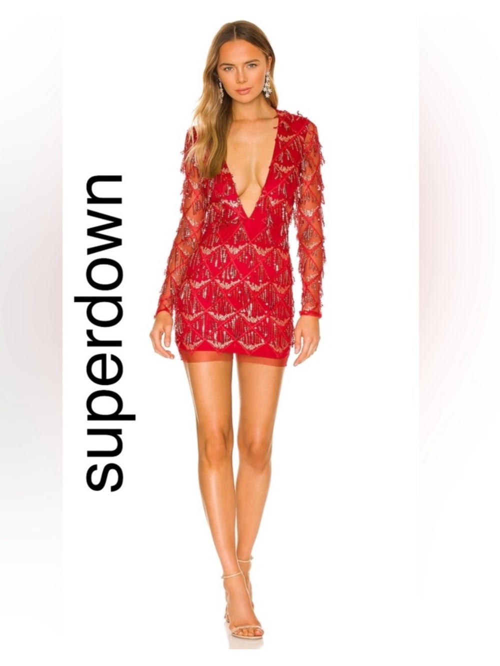 REVOLVE Superdown Nia Sequin Fringe Mini Dress Red Size Small